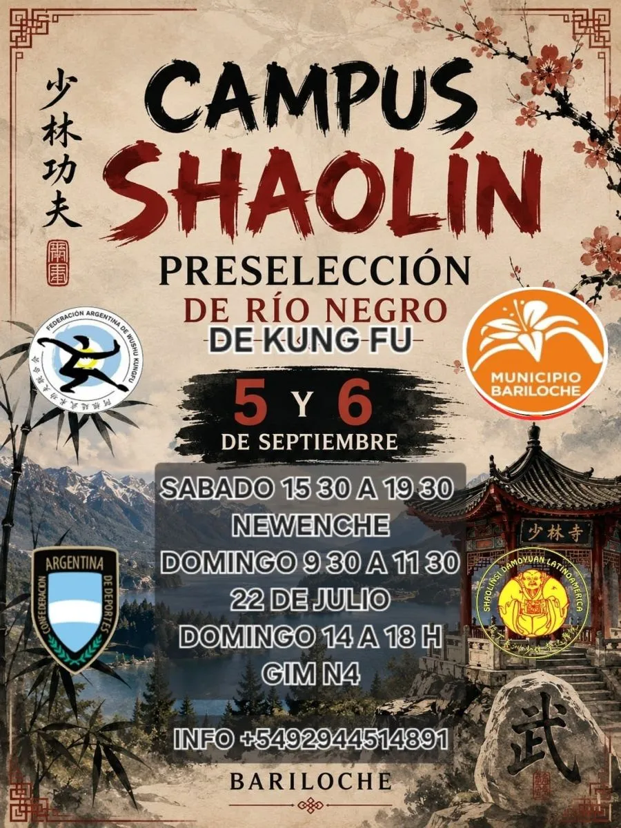 Bariloche será sede del Campus Shaolín para la preselección rionegrina de Kung-Fu