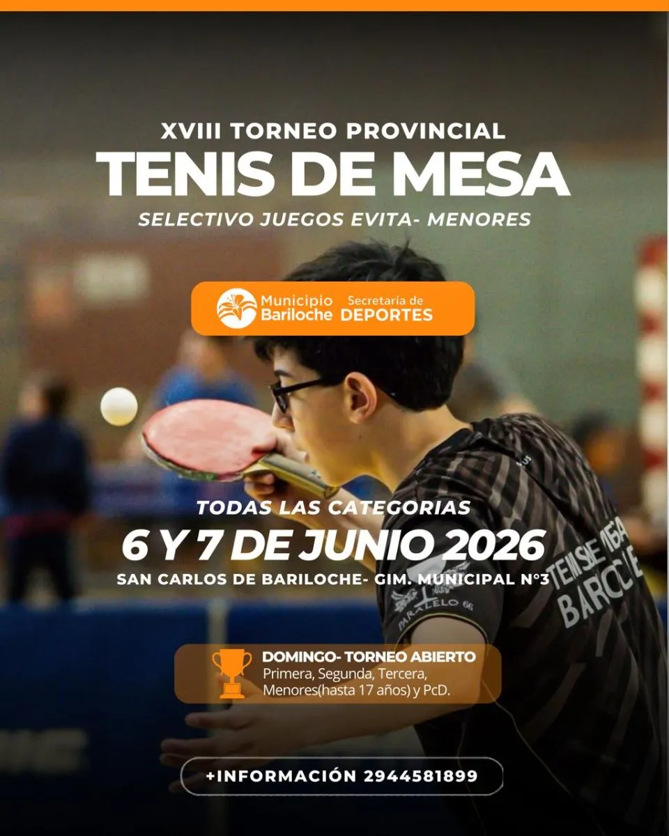Bariloche será sede del XVIII Provincial de Tenis de Mesa con clasificatorio a los Juegos Evita