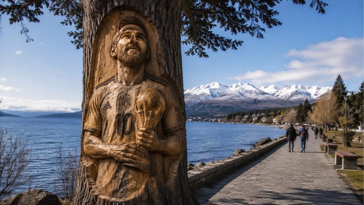 Diego Funes, autor del Nahuelito, tallará una escultura de Messi en la Costanera de Bariloche