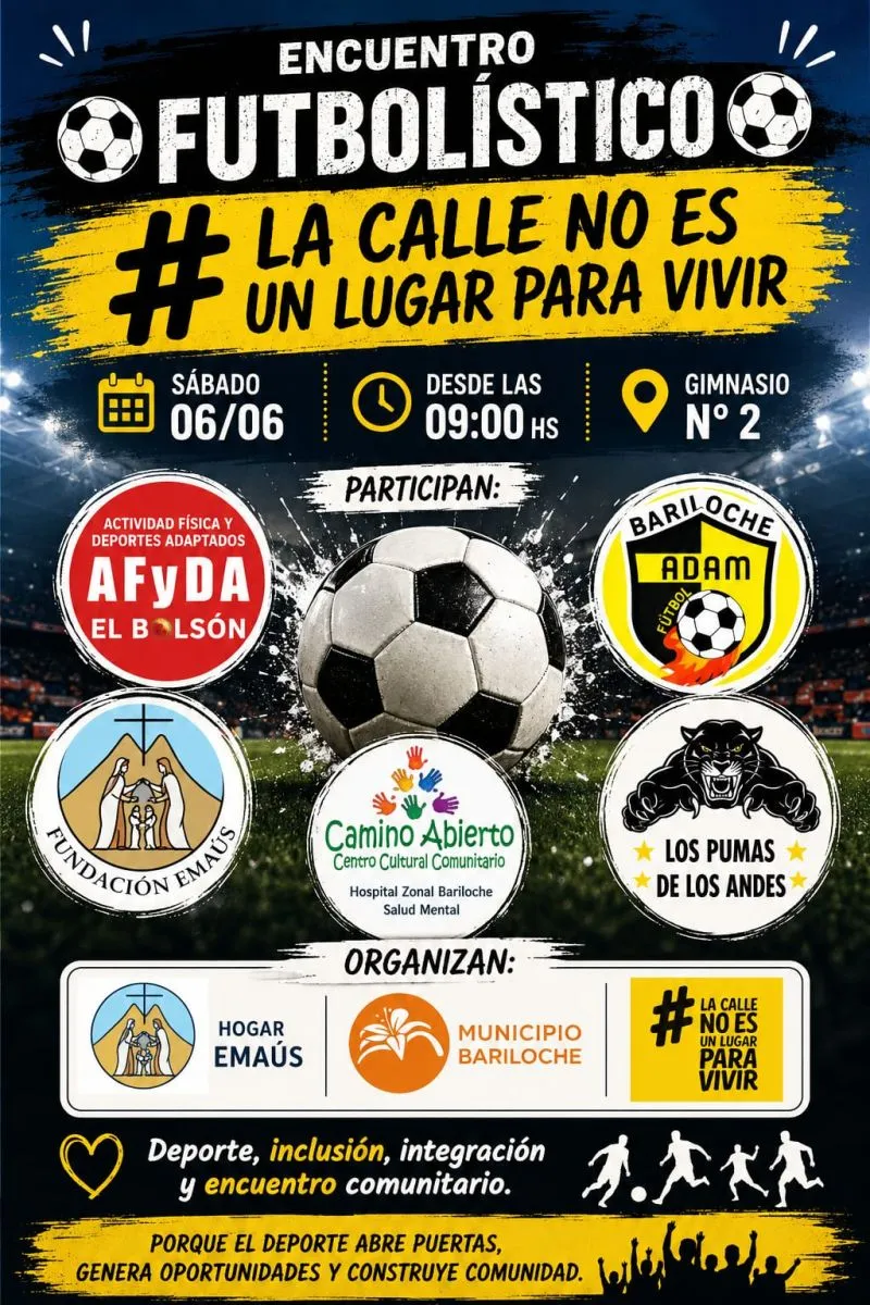 Este sábado se realizará un encuentro de fútbol solidario en el gimnasio Evita bajo el lema "La calle no es un lugar para vivir"