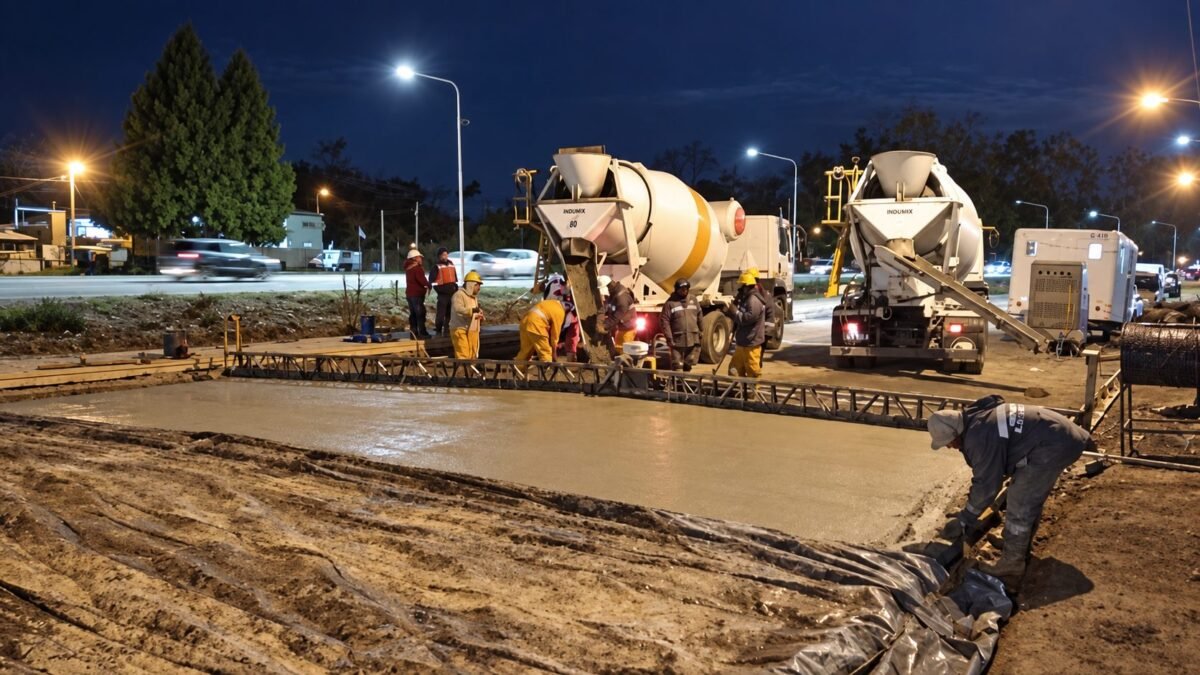 La Colectora Sur avanza con jornadas nocturnas y ya pavimentó nueve cuadras