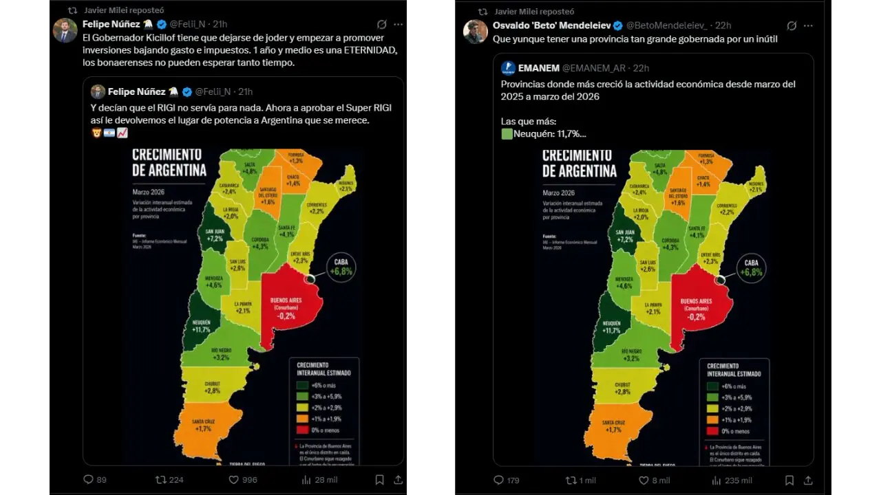 Milei compartió 14 veces un mapa económico falso generado con inteligencia artificial