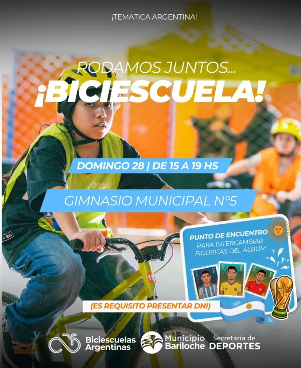 Nueva edición de la Biciescuela en Bariloche con temática mundialista y intercambio de figuritas