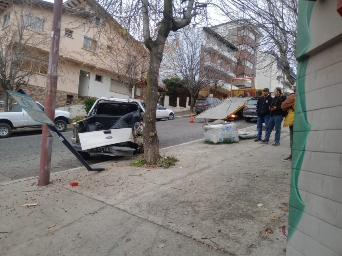 Una Ford Ranger perdió tracción por neumático destruido y chocó contra un poste en Elflein y Villegas